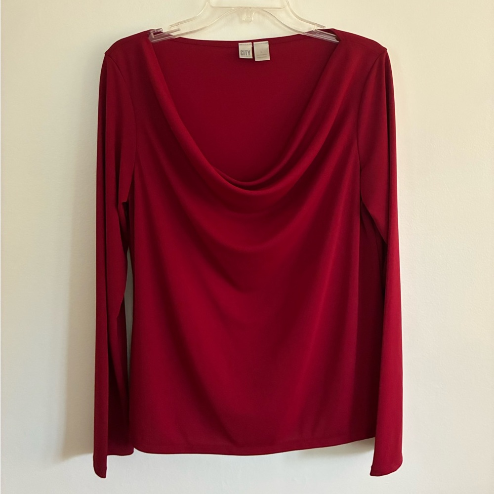 Vintage DKNY Cowl Neck Long Sleeve Blouse in Red, sz L